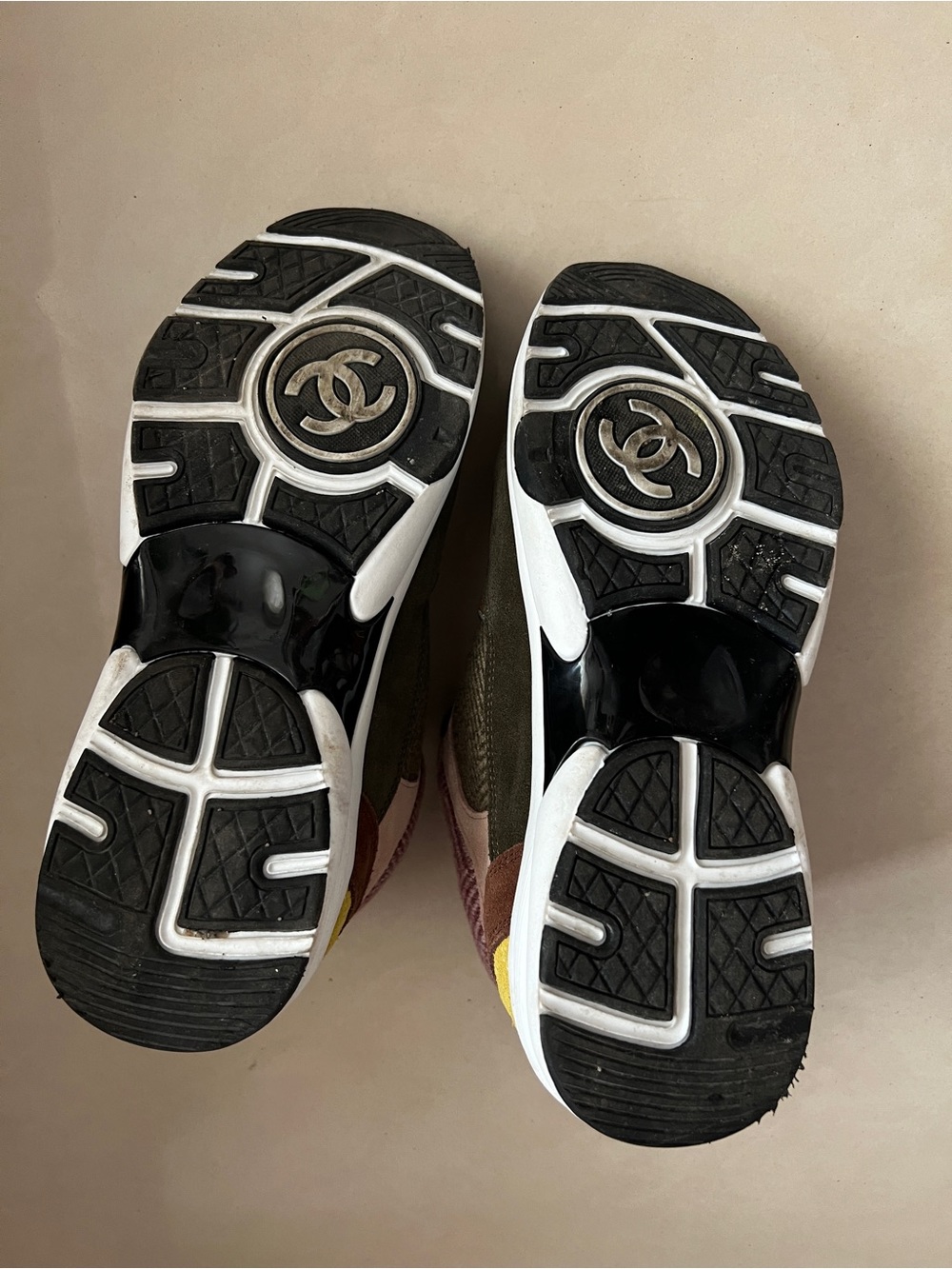 CHANEL Pink Olive and Brown Mixed-Material Women's Sneakers - Picture 4 of 7